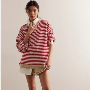 Classic Striped Oversized Crewneck - Cherry Combo
